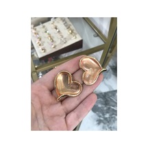 Lunarie Kalp Vintage Statement Vintage Küpe 14k Gold Çerçeveli Pembe