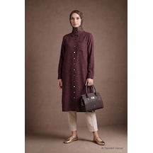 Armine Trend Boydan Düğmeli Cep Detaylı Gömlek Yaka Tunik Bordo 26kt461