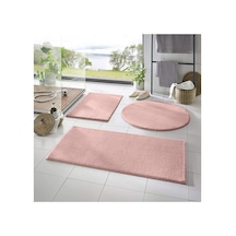 Plato Halı 3'lü Banyo Paspası Halısı Peluş Halı Klozet Takımı Pudra-pembe 50x90-50x60--50x50 Yuvarlak -