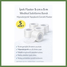 Bezos İpek Flaster 5 Cm X 5 M 5 Adet Medikal Sabitleme Bandı Hipoalerjenik Yapışkanlı Cerrahi Flaster Hb006