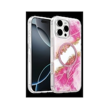 Onegif Apple İphone 16 Pro Max Lotus Simli Magsafe Kapak - Pembe
