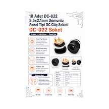 10 Adet Dc-022 5.5x2.1mm Somunlu Panel Tipi Dc Güç Soketi