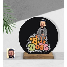 Kişiye Özel Erkek Big Boss Karikatürlü Yuvarlak Ahşap Biblo-3