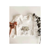 Babylimon Sleep All The Time Yeşil Sloth Uzun Kol Çıtçıtlı Organik Bebek Body Beyaz - 132207116 Beyaz