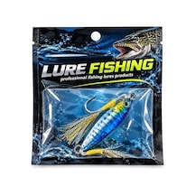 15 Gram Metal Jig Balık Maket Holografik Mavi Gümüş Parlak Gövdeli Simli Püsküllü Çift Iğneli