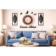 Şık Salon Saati 40 Cm Yaprak Temalı Canım Ailem Yazan No 30030 Kahverengi