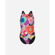 Arena Roses Swimsuit V Back One Piece Kız Çocuk Yüzücü Mayo Renkli