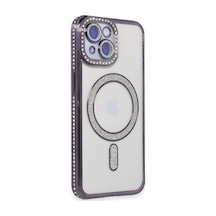 Apple İphone 13 Kılıf Joke Simli Magneticsafe Kılıf - Derin Mor
