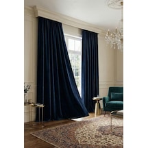 Evdepo Home Blackout Fon Perde,%100 Karartma, Isı Yalıtımlı, Pilesiz, Lacivert, Tek Kanat 60 X Standart
