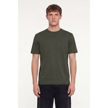 Sabri Özel Erkek Koyu Yeşil Normal Kesim Regular FitPamuk Dokuma Bisiklet Yaka Basic T-shirt
