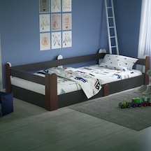 Montessori Karyola Antrasit  Rustik Ceviz 90x190 Yatak Uyumlu Oval Kesim Çocuk Yatağı TLP602