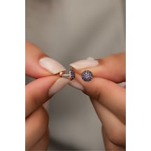 925 Ayar Gümüş Minik Mor Taşlı Top Küpe Pembe Altın