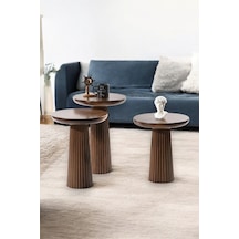Wood Wooden Ahşap 3 Lü Set Fitilli Mantar Yan Sehpa Modern Ceviz Renk Fiskos Ceviz