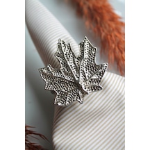 6 Adet Gümüş Vintage Çınar Yaprağı Metal Peçete Halkası - Napkin