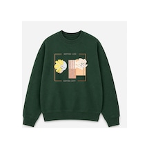 Herkesemoda Better Life Baskı Detaylı Bisiklet Yaka Şardonlu 2 İplik Sweatshirt Yeşil