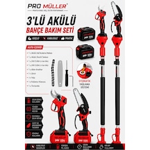 Pro Müller Profesyonel 3'lü Set 24 V Çift Akülü Teleskopik Kollu Bağ Makası Ve Budama Testeresi Makinesi