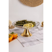 Gold Ayaklı Kare Cam Sunumluk Kase, Sarma, Dolma, Salata, Meyve, Ve Pasta Sunum Stantı, Çeyizlik Altın