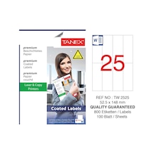 Tanex TW-2525 52.5x148mm Kuşe Lazer Etiket 100 Lü Paket