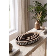 4 Adet Modern Pötikare Damalı Ahşap Oval Sunum Organizer Tepsi Seti Diğer