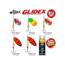 Fishack Glidex 5'li Döner Kaşık Seti + Klima Bombası - Silver Ladybug 5 Gr No:2 + Golden Ladybug 5 Gr No:2 + Orange Flash 7 Gr No:3 + Orange Flash 12 Gr No:4 + Gökkuşağı 7 G