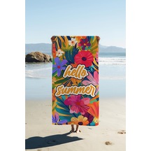 Dijital Baskı Plaj Deniz Havlusu Hello Summer Desenli Peştamal Hvl0095 Renkli