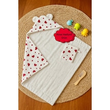 Heianmono Kundak Bebek Banyo Havlusu Dışı Müslin İçi Havlu (%100 Pamuk) (75x75 Cm) (Kalpli) (0 - 24 Ay)