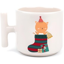 Noel Çorapları Içinde Sevimli Kedi Yılbaşı Merry Christmas T Kulp Motto Kahve, Çay Fincanı Beyaz