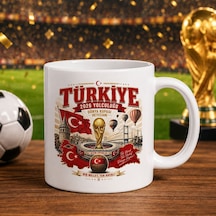 Bk Gift Türkiye Taraftar Temalı Dünya Futbol Kupası Tasarımlı Beyaz Kupa Bardak-1 Tek Yürek Milli Takım Ruhu