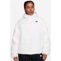 Nike Therma Fit Loose Fit Classic Buffer Bol Kesim Kapüşonlu Kadın Şişme Mont Beyaz Beyaz