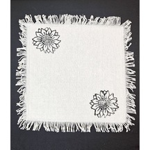 %100 Pamuklu Ham Keten Pamuk Ayçiçek Taş Baskı Püsküllü 6' Lı Amerikan Servisi Supla Kare 42 Cm Naturel