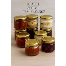 Rotanev Metal Gold Altın Konserve Kapaklı Magnolya ve Gıda Saklama 300 cc Şeffaf Cam Kavanoz 10 Adet 300 ml