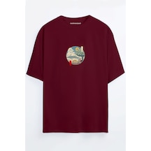 Totoro Anime Baskılı Unisex Siyah - Beyaz Oversize T-shirt Bordo