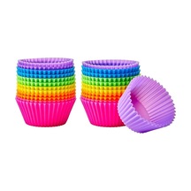 Yuvarlak Fırın Kapları, Yeniden Kullanılabilir Silikon, 220 C'ye Kadar Fırında Kullanılabilir, 24'lü Paket, Çeşitli Renkler Diğer