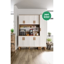 Flora Flr9155 Bohem Kahve Köşesi 9 Kapaklı Mdf Mebran Kapaklı Mutfak Dolabı Çok Amaçlı Dolap Aytaşı Ceviz