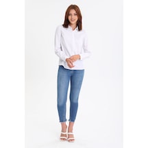 Pera Moda Kadın Pamuk Fitilli Uzun Kollu Basic Klasik Gömlek Beyaz