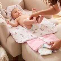 % 100 Pamuk Çantalı Pratik Katlanabilir Alt Değiştirme Matı - Bébé Lapin Rose Pad1019