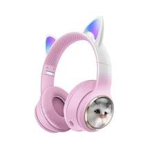 Hd11 Sevimli Kedi Karükatür Kulak Led Işıklı 5.3 Bluetooth Kulak Üstü Kulaklık