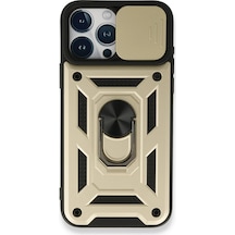 Mey İthalat Apple Uyumlu iPhone 15 Pro Kılıf Pars Lens Yüzüklü Silikon - Gold Altın