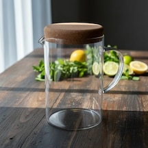 Mantar Kapaklı Borosilikat Cam Sürahi 2 Litre - Isıya Dayanıklı Minimalist Karaf Ve Detoks Şişesi