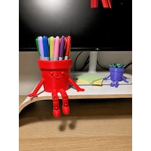 3d Baskı Hareketli Gülen Kalemlik - Eklemli Masaüstü Organizer - Kırmızı Diğer