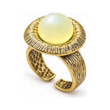 Esoo Jewelry İnci Detaylı Eskitme Gold Vintage Ayarlanabilir Kadın Yüzük