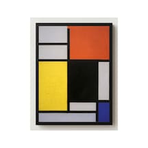 Mondrian Kırmızı, Sarı, Siyah, Mavi Ve Gri İle Kompozisyon Çerçevesiz Poster 30x42 Cm A3 Tablo