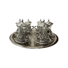 Osmanlı Motifli Döküm Dekoratif 6 Kişilik Çay Takımı (Gümüş Renk)