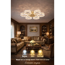 Alya 6lı Gold Plafonyer 3 Renk Led Secenekli Salon Oturma Odası Ledli Avize Altın - Gold