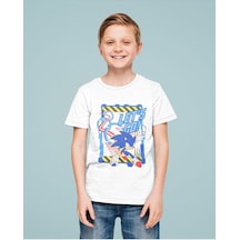 Sevbano Sonic Lets Go Baskılı Unisex Çizgi Film Çocuk Tişört 1-12 Yaş Beyaz