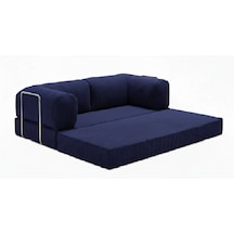 Herev 200x200 Cm 50 Dns Modüler Köşe Koltuk Fitilli Kadife Kumaş, Yatak Olabilen, Modern Tasarım Şark Köşe Lacivert