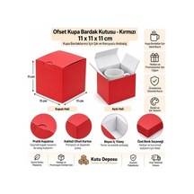 11x11x11 Cm Ofset Kupa Bardak Kutusu Kırmızı 50 Adet