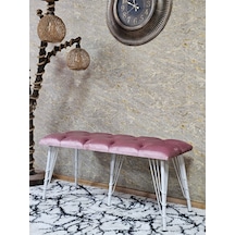 Zafir Metal Beyaz Tel Ayaklı 100 Cm Puf Bench - Puf - Bench - Oturak - Mutfak Oturağı - Antre Oturağı Pembe
