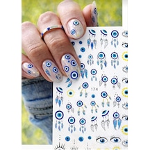 Tırnak Sticker Nail Art, Mavi Göz Ve Rüya Kapanı Desenli, Protez Tırnak Ve Kalıcı Oje İçin Süsleme Çıkartması 3 Adet Çok Renkli