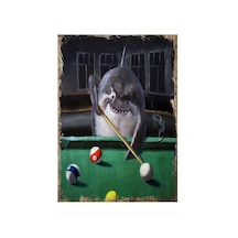 Bedeko Bilardo Oynayan Köpekbalığı Tasarım Mdf Tablo 35 Cm X 50 Cm